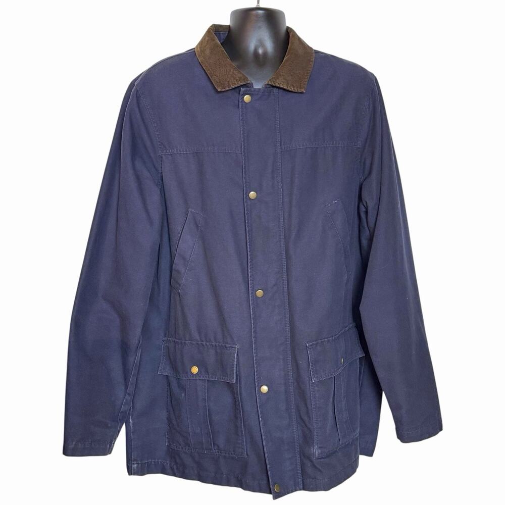 MENS BIG & TALL LANDS END NAVY CHORE COAT JACKET SZ XL/T 46 48 CORDUROY FLANNEL